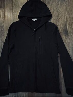 James Perse Black Hooded Zip-Up Sweater